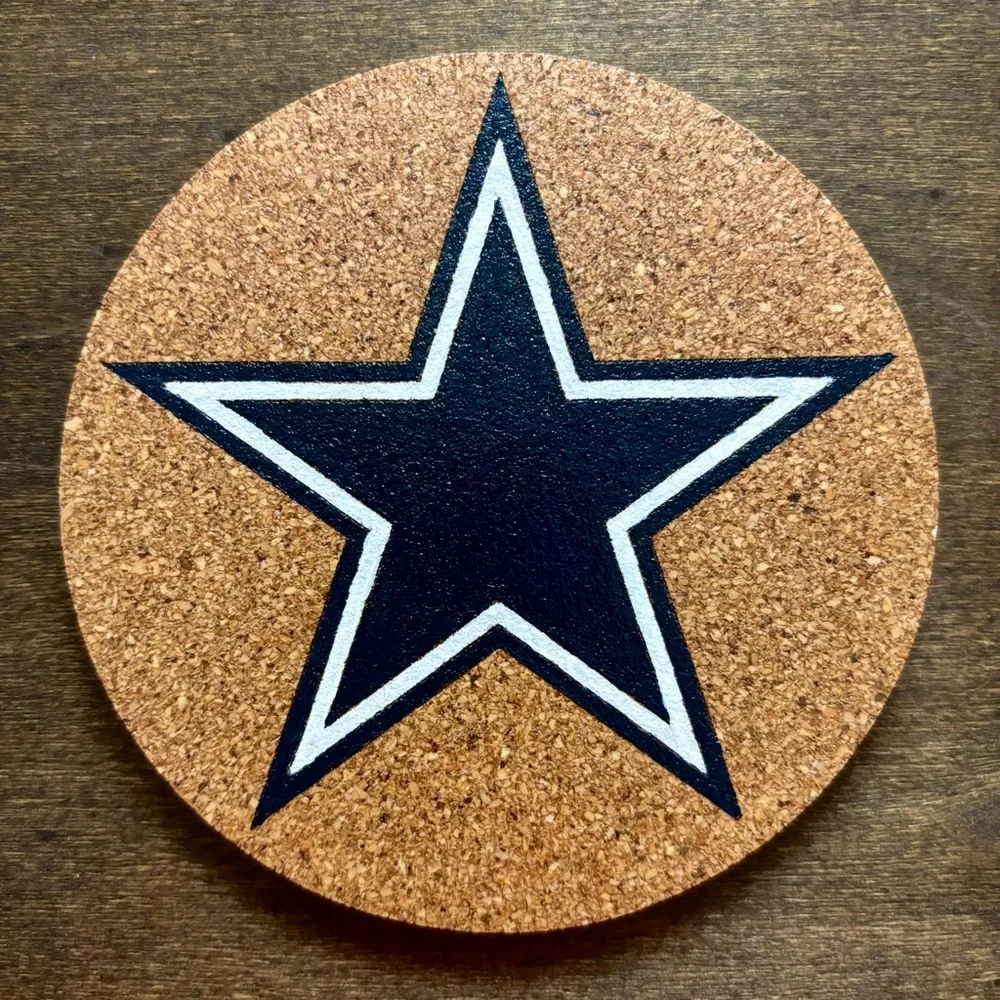 Dallas Cowboys Logo Laser Engraved Painted Cork Coaster